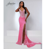 Beaded tank bodice velvet fitted gown w/slit 3225