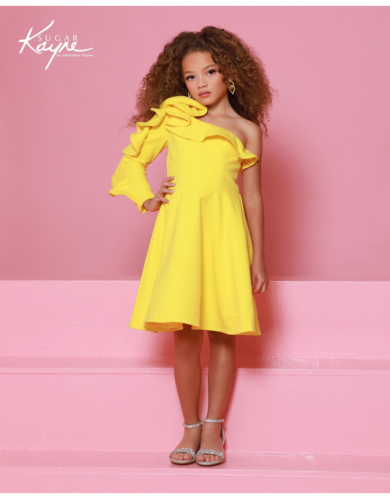 Sugar Kayne One shoulder ruffle short ballgown C409