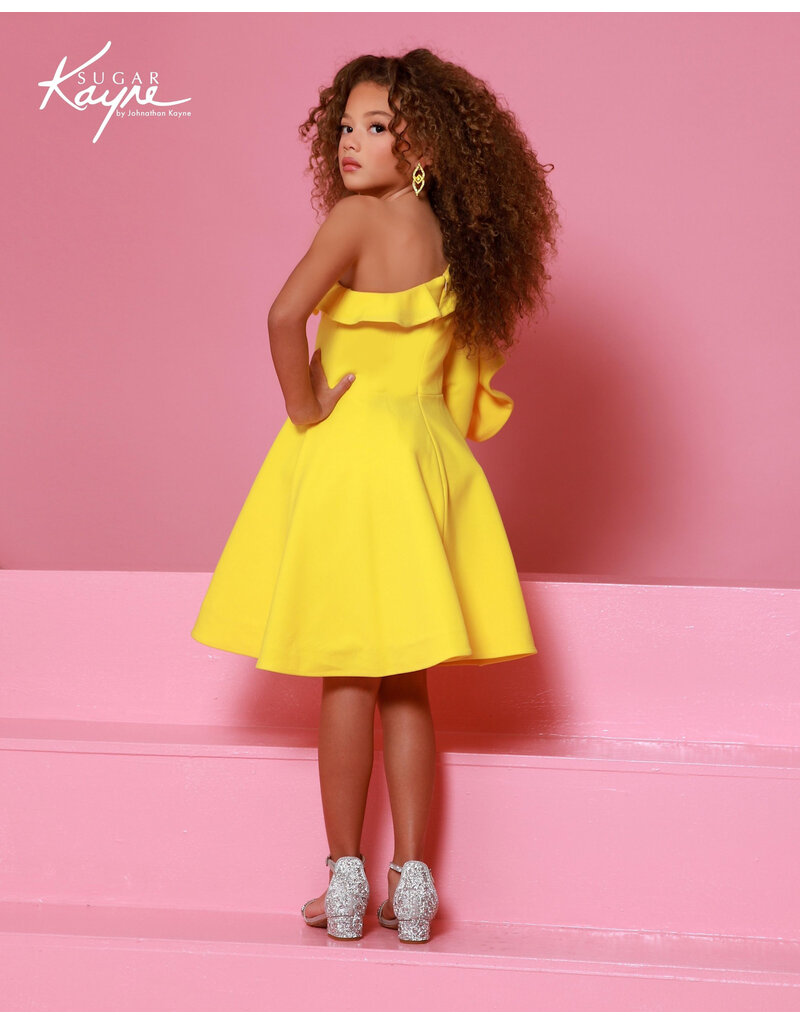 Sugar Kayne One shoulder ruffle short ballgown C409