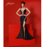 Beaded jersey fitted gown w/beaded leg slit 3237
