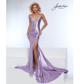 Beaded jersey fitted gown w/beaded leg slit 3237