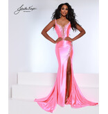 Beaded jersey fitted gown w/beaded leg slit 3237