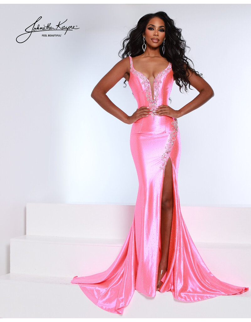Beaded jersey fitted gown w/beaded leg slit 3237