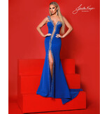 One shoulder beaded v-neck w/leg slit 3257