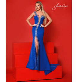 One shoulder beaded v-neck w/leg slit 3257