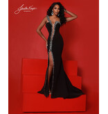 One shoulder beaded v-neck w/leg slit 3257