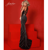 Beaded halter lace up back gown w/slit 3266