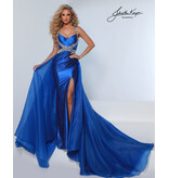 Beaded Halter natural waist fitted gown w/overskirt 3206