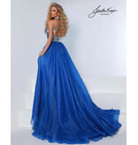 Beaded Halter natural waist fitted gown w/overskirt 3206