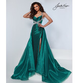 Beaded Halter natural waist fitted gown w/overskirt 3206