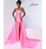 Beaded Halter natural waist fitted gown w/overskirt 3206