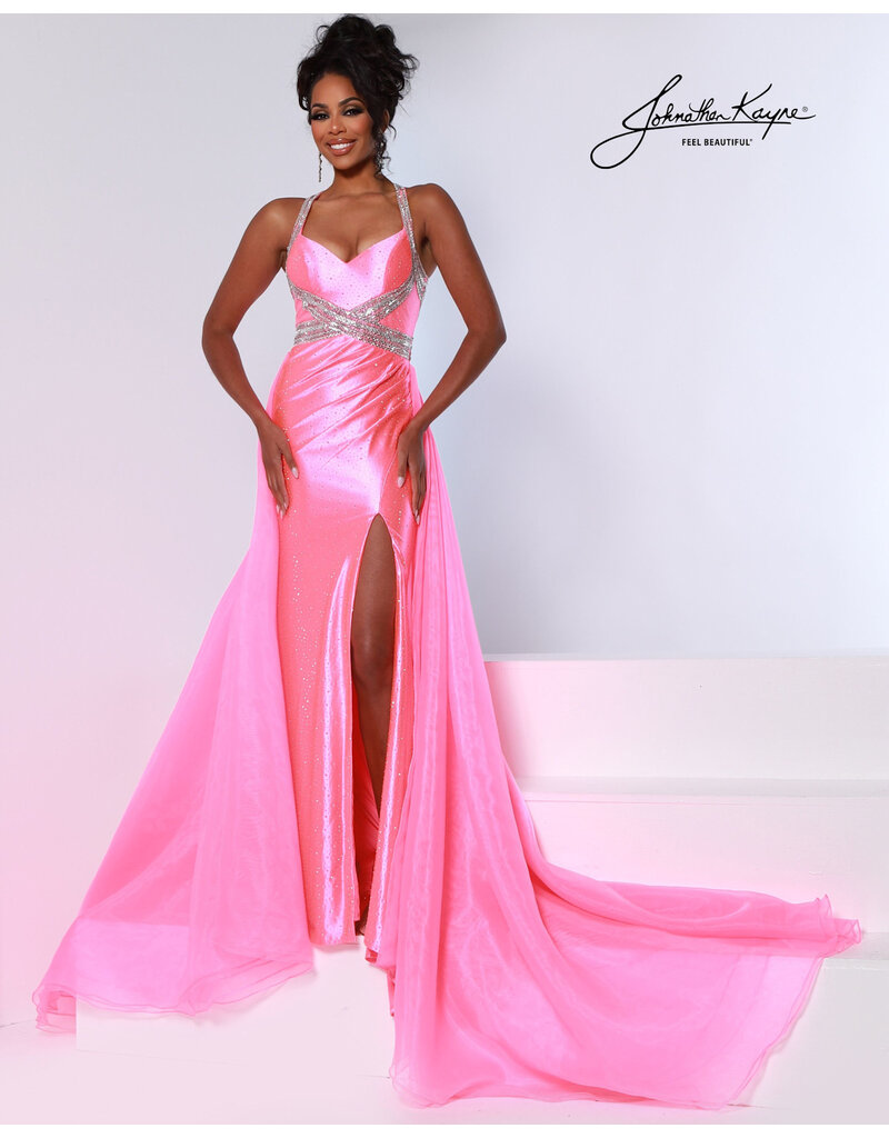 Beaded Halter natural waist fitted gown w/overskirt 3206