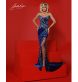 Strapless beaded velvet gown w/slit 3208