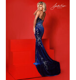 Strapless beaded velvet gown w/slit 3208