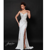 Strapless beaded velvet gown w/slit 3208