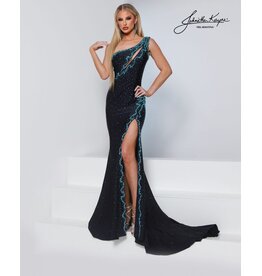 One shoulder beaded fitted gown w/leg slit 3292