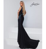 One shoulder beaded fitted gown w/leg slit 3292