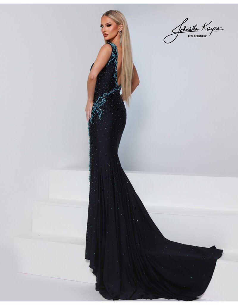 One shoulder beaded fitted gown w/leg slit 3292