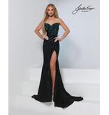 Strapless beaded bodice fitted gown w/leg slit 3316