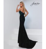 Strapless beaded bodice fitted gown w/leg slit 3316
