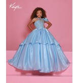 Sugar Kayne Beaded asymmetrical bodice crystal organza ballgown C403