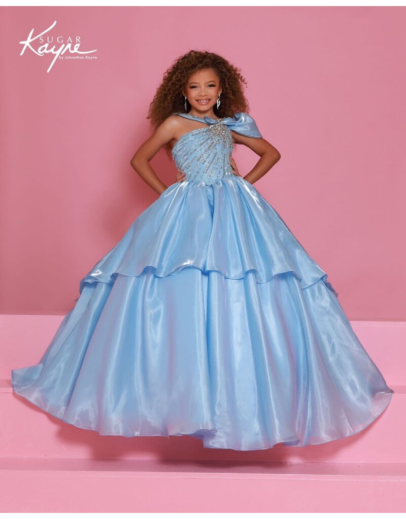 Sugar Kayne Beaded asymmetrical bodice crystal organza ballgown C403