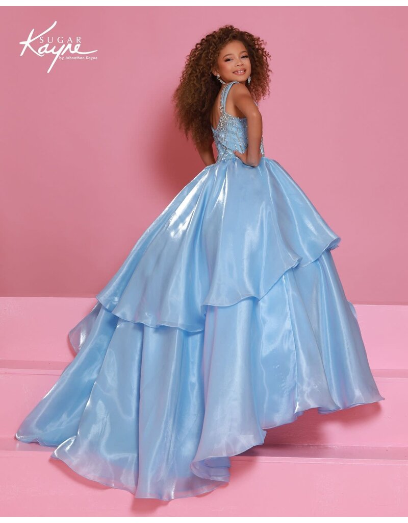 Sugar Kayne Beaded asymmetrical bodice crystal organza ballgown C403