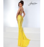 Beaded cut out bodice fitted gown w/leg slit 3222