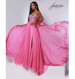 Strapless beaded corset chiffon gown w/slit 3221