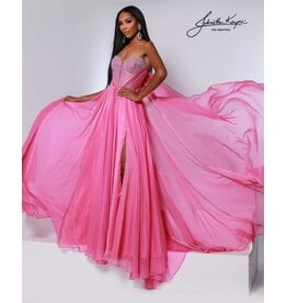 Strapless beaded corset chiffon gown w/slit 3221