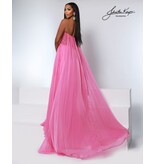 Strapless beaded corset chiffon gown w/slit 3221