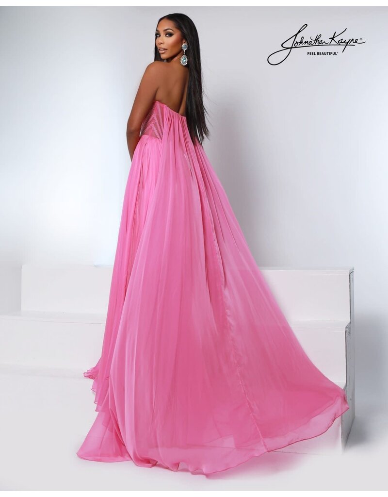 Strapless beaded corset chiffon gown w/slit 3221