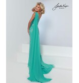 Beaded one shoulder cape fitted gown 3260