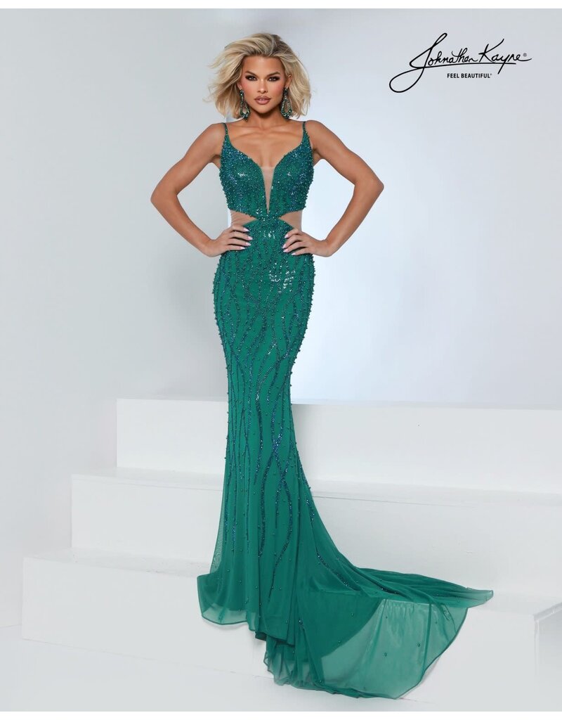 Beaded fitted side cute out deep v-neck 3283