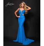 Beaded fitted side cute out deep v-neck 3283