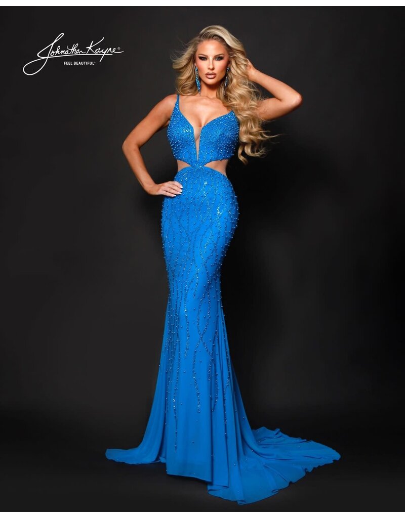 Beaded fitted side cute out deep v-neck 3283