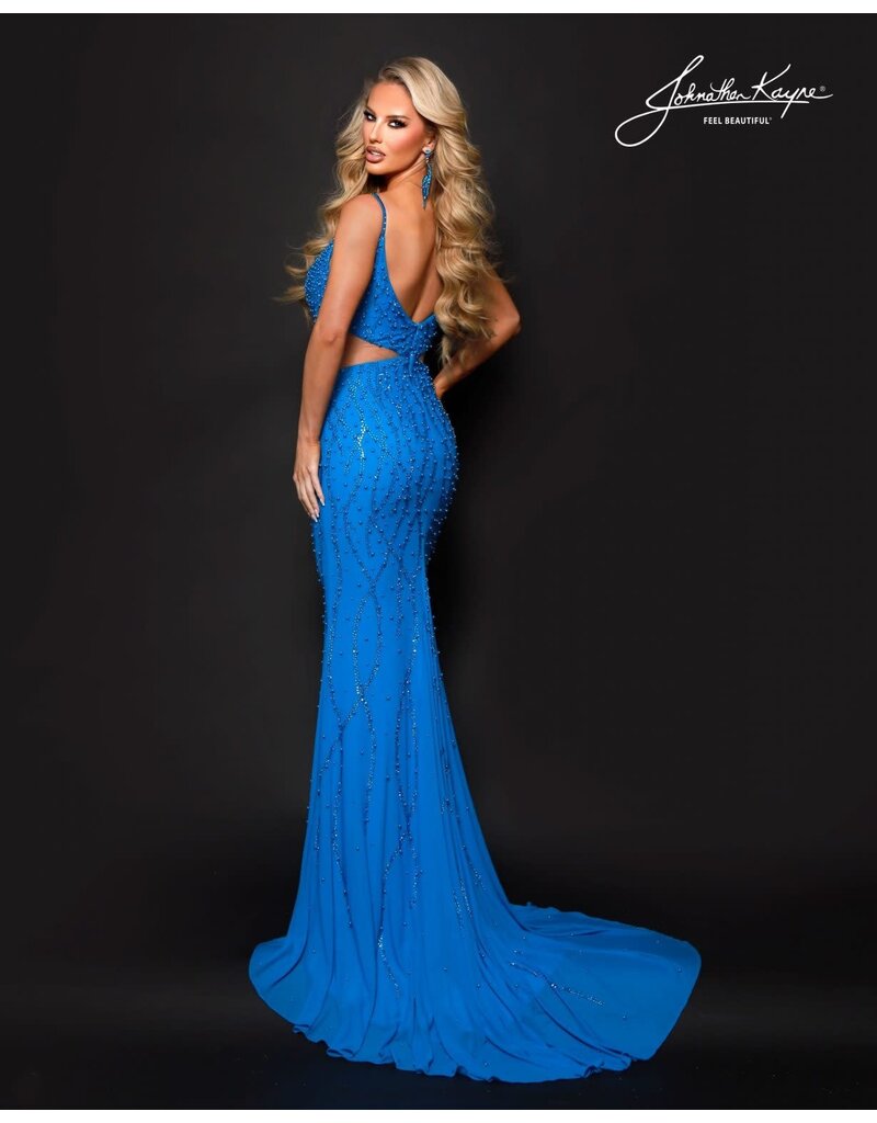 Beaded fitted side cute out deep v-neck 3283