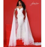 Beaded strap rouched bodice pearl beaded skirt w/cape 3211