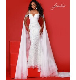 Beaded strap rouched bodice pearl beaded skirt w/cape 3211