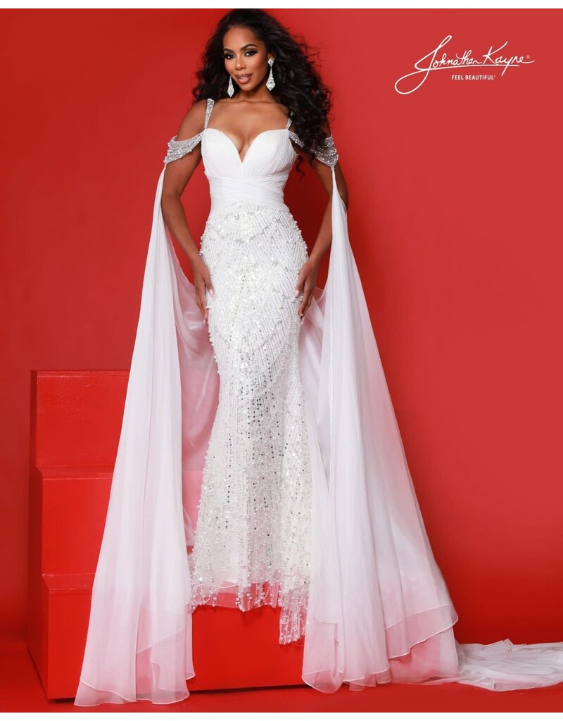 Beaded strap rouched bodice pearl beaded skirt w/cape 3211