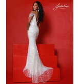 Beaded strap rouched bodice pearl beaded skirt w/cape 3211