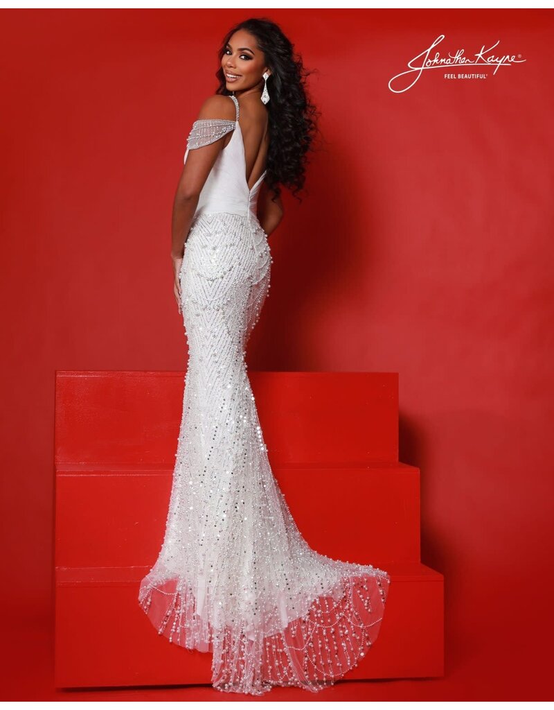 Beaded strap rouched bodice pearl beaded skirt w/cape 3211