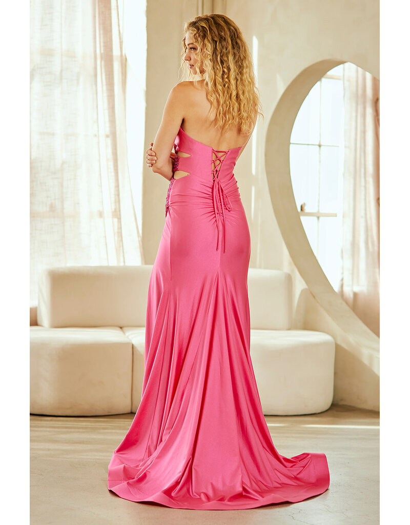 AMELIA COUTURE STRPLSS, BEADED, SIDE CUT OUT, JERSEY W/ SLIT 312604