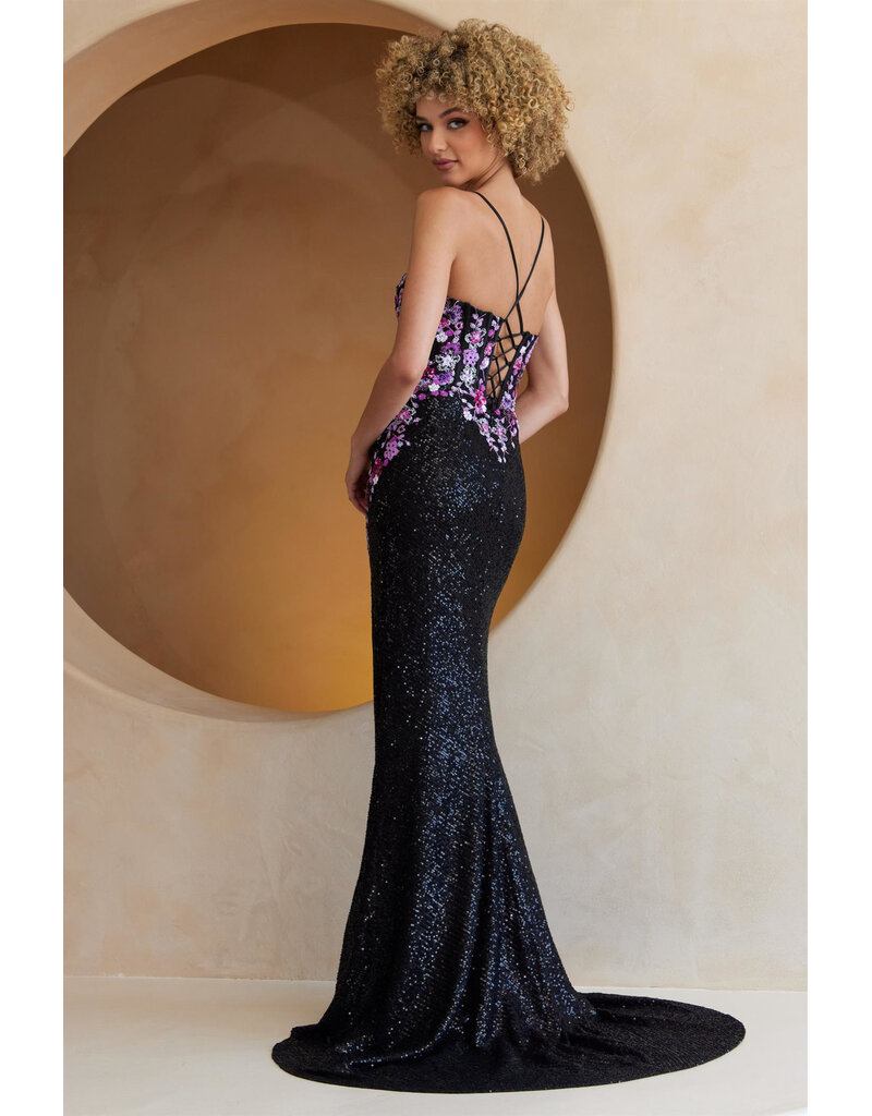 AMELIA COUTURE SEQUIN, FLORAL, TANK, LACE-UP BACK W/ SLIT 702661