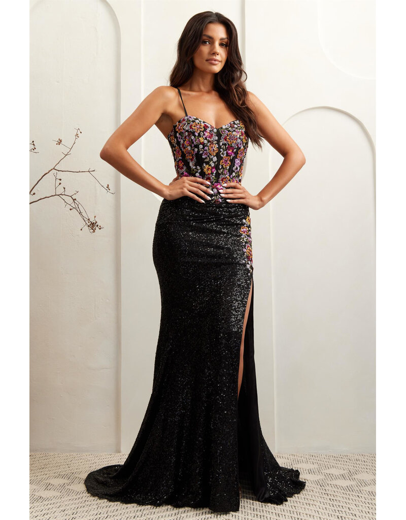 AMELIA COUTURE SEQUIN, FLORAL, TANK, LACE-UP BACK W/ SLIT 702661