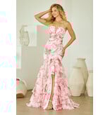 AMELIA COUTURE STRPLSS, RUFFLES, FLORAL, LACE-UP BCK, MERMAID W/ SLIT 802660