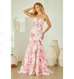 AMELIA COUTURE STRPLSS, RUFFLES, FLORAL, LACE-UP BCK, MERMAID W/ SLIT 802660