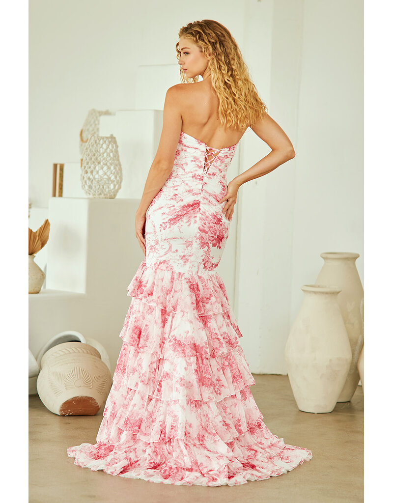 AMELIA COUTURE STRPLSS, RUFFLES, FLORAL, LACE-UP BCK, MERMAID W/ SLIT 802660