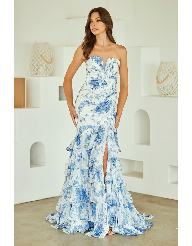 AMELIA COUTURE STRPLSS, RUFFLES, FLORAL, LACE-UP BCK, MERMAID W/ SLIT 802660