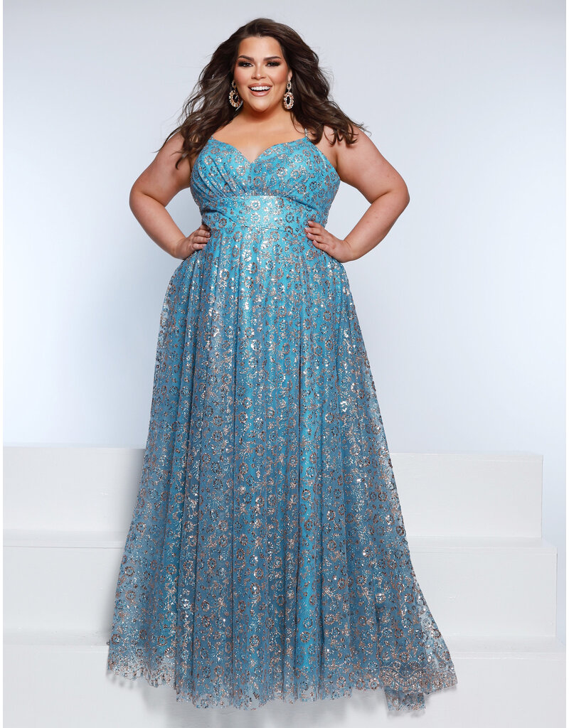 KATE PARKER Sequin A-line v-neck gown w/pockets 26297